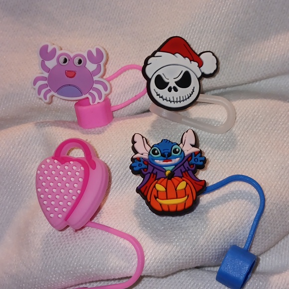 Stanley 10MM Straw Toppers 4   Pack (#26) Heart, Crab, Jack, Stitch - Picture 1 of 5